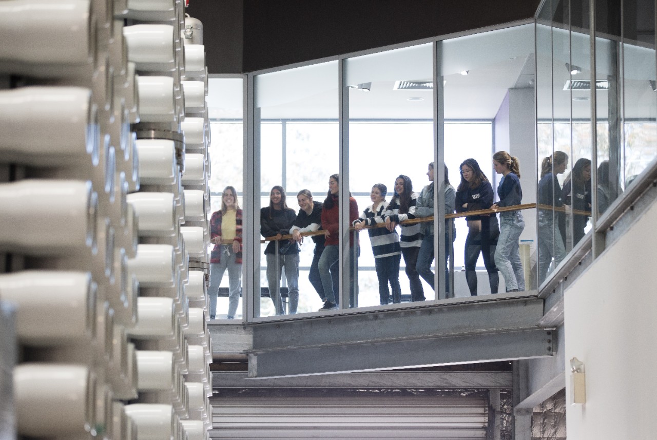 A photo of students looking at membranes at St Marys.