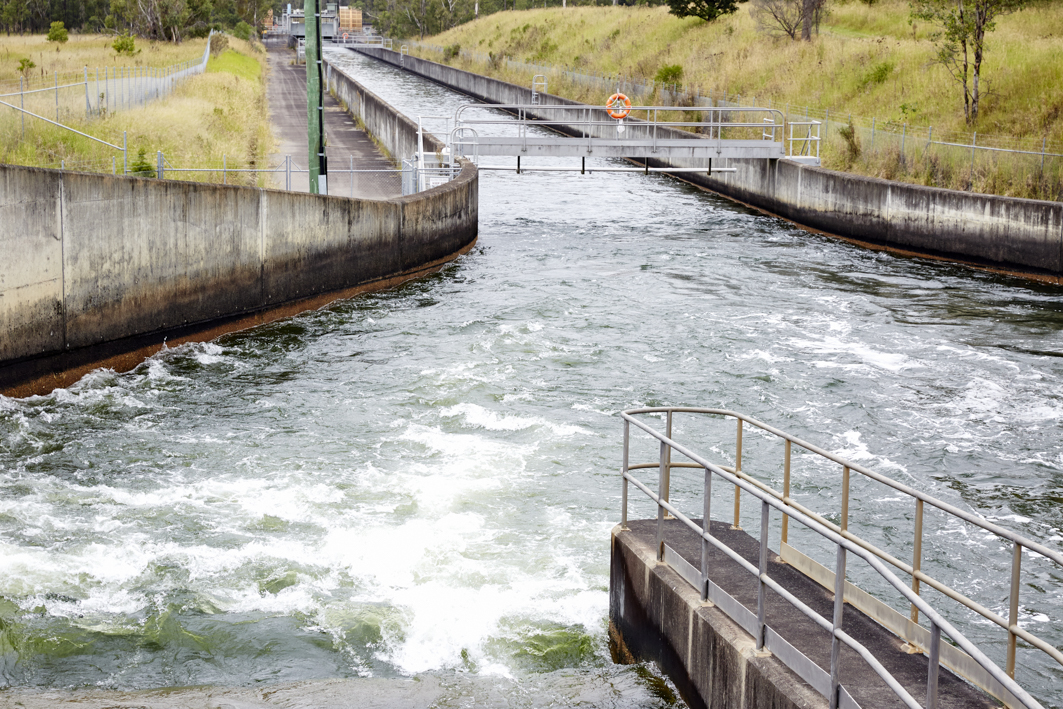 Hydro electricity being produced in running water.