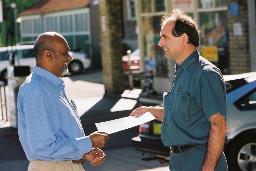 Sydney Water Business Customer Representative meeting with mechanic